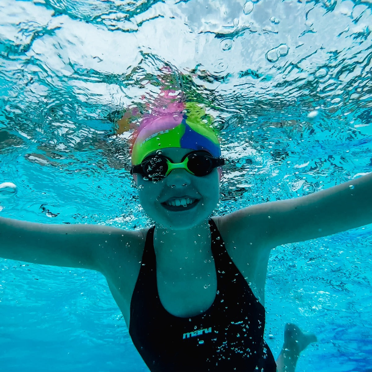 Silicone Swim Cap - Pink, Blue and Red