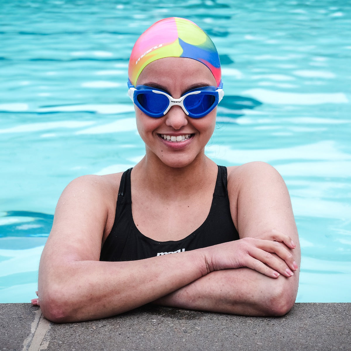 Silicone Swim Cap - Pink, Blue and Red