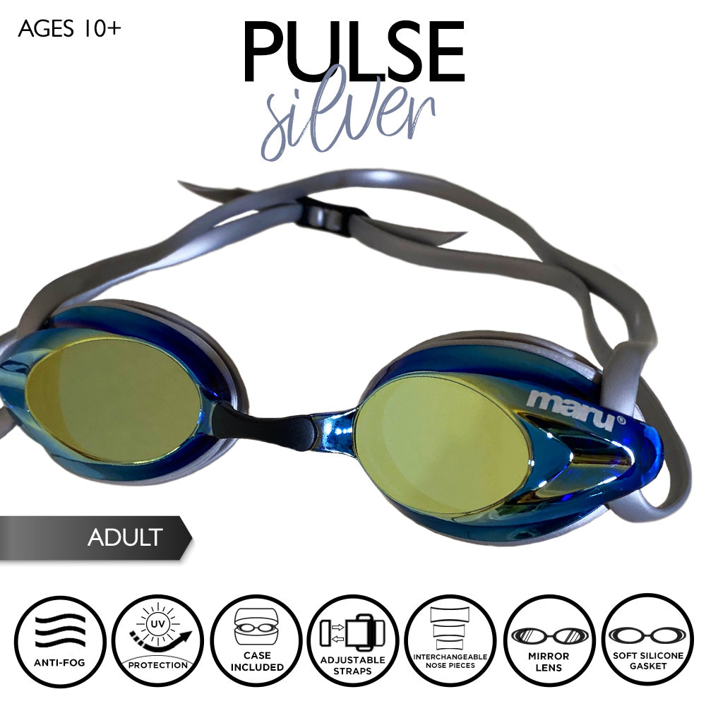 Pulse Mirror Anti-Fog Adult Goggles - Silver, Blue and Gold