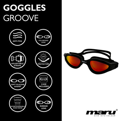 Groove Polarised Mirror Anti Fog Swimming Goggle - Black