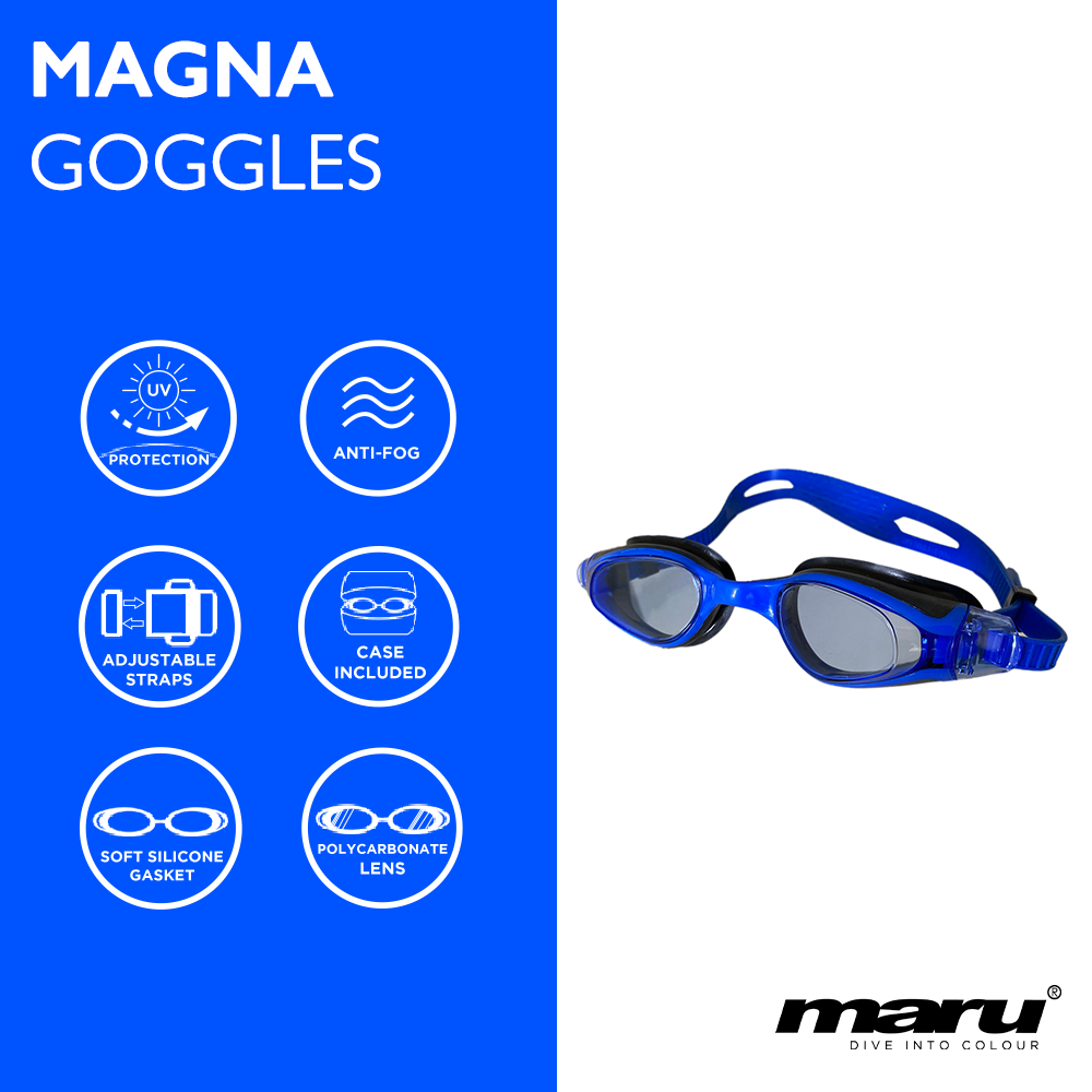 Magna Goggles Anti-Fog, Clear Vision with UV Protection, Blue and Black