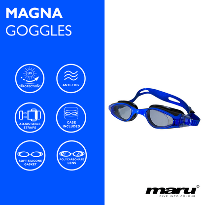 Magna Goggles Anti-Fog, Clear Vision with UV Protection, Blue and Black