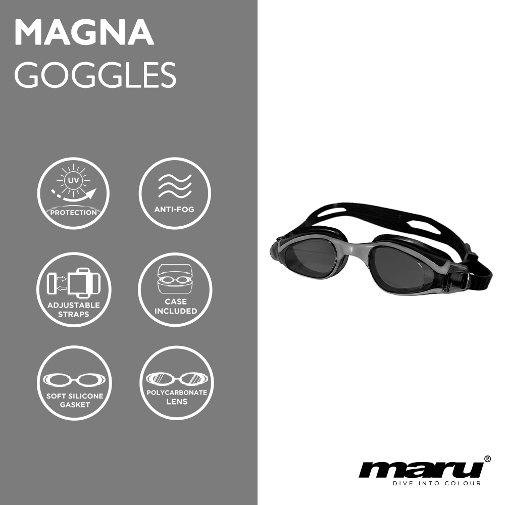 Magna Goggles, Anti-Fog, Clear Vision with UV Protection, Black and Silver